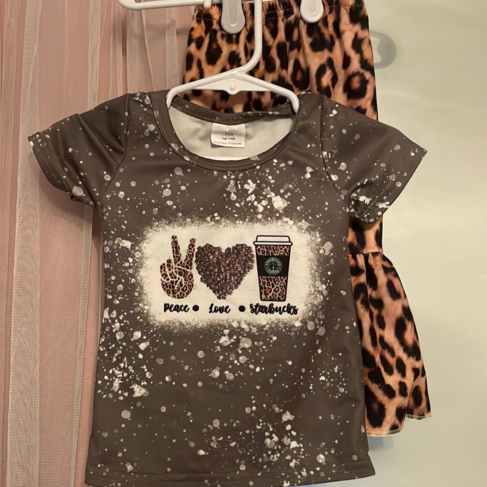 Leopard print bell bottoms & Starbucks shirt set